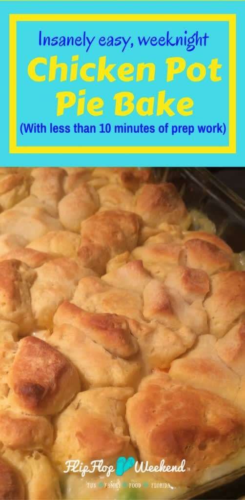 This easy chicken pot pie recipe uses canned soup and biscuits to make a casserole dish that comes together quickly for a simple weeknight meal the whole family will love.