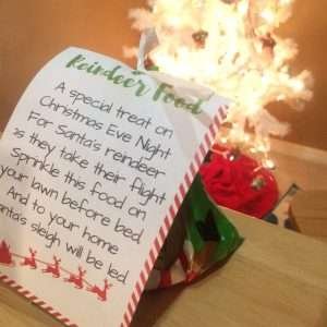 Reindeer Food is a favorite Christmas Tradition for kids. It is incredibly simple and quick to make, using cheap, household ingredients, but the memories last a lifetime. This post is a how-to on reindeer food an includes a free printable to make it easy for giving. Great classroom gift idea! #christmas #christmasideas