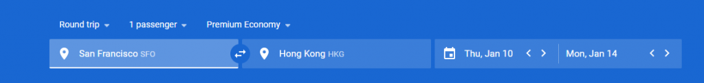Start your Google Flights search on the home page by entering your departing and arrival destinations