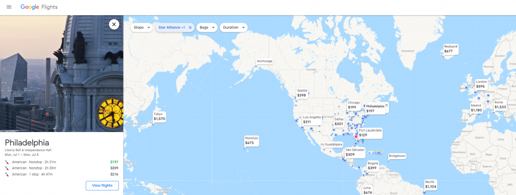 Google Flights Search View